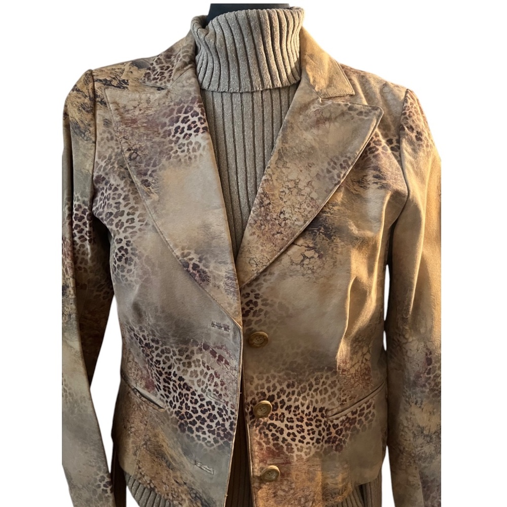 Beautiful Cheetah Safari Vintage Leather Suede Jacket Blazer Women Size 12